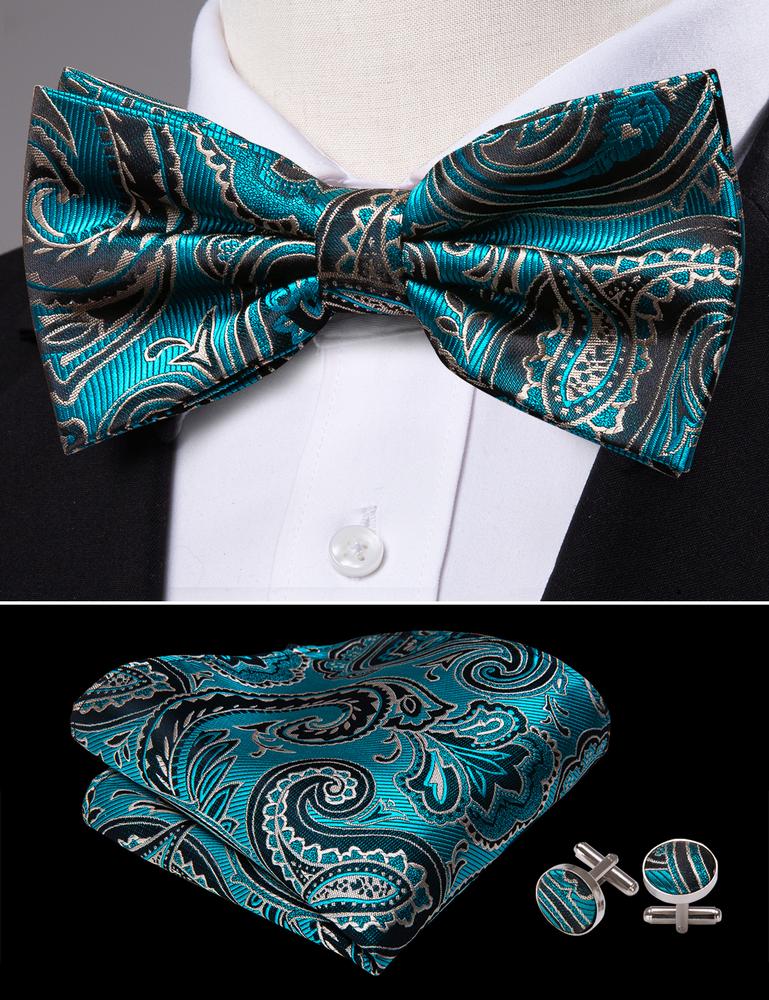 Blue Green Paisley Bow Tie Set bow ties    - Sophisticated Gentlemen