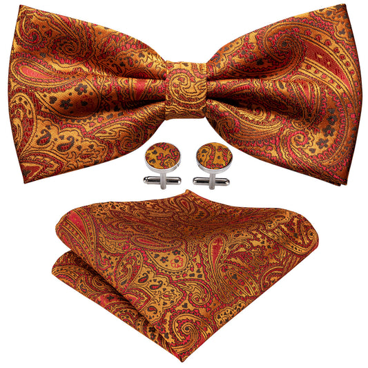 Orange Paisley Bow Tie Set bow ties    - Sophisticated Gentlemen