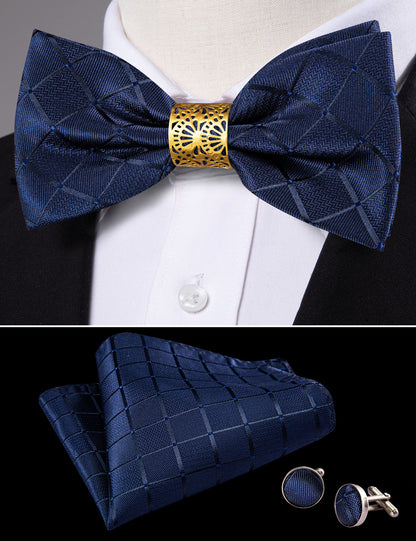 Deep Blue Plaid Bow Tie Set bow ties    - Sophisticated Gentlemen