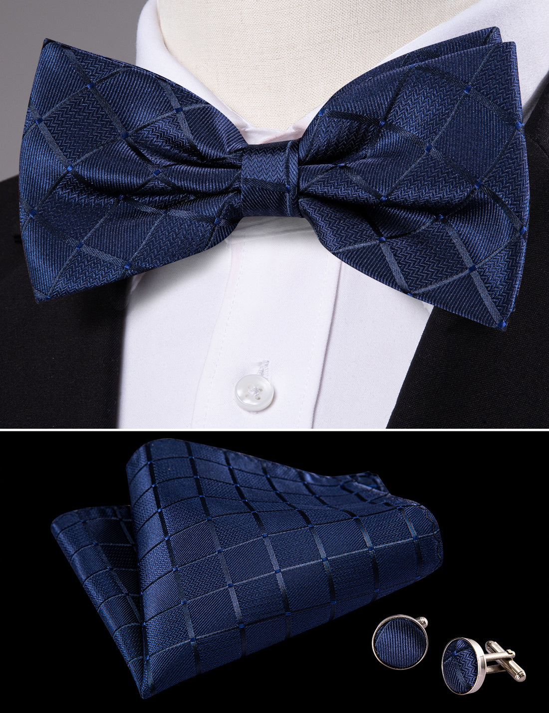 Deep Blue Plaid Bow Tie Set bow ties    - Sophisticated Gentlemen