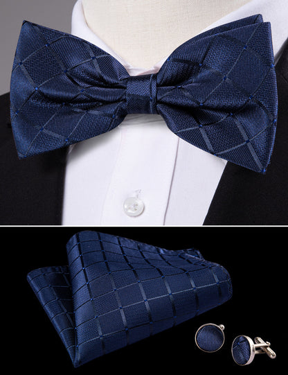 Deep Blue Plaid Bow Tie Set bow ties    - Sophisticated Gentlemen