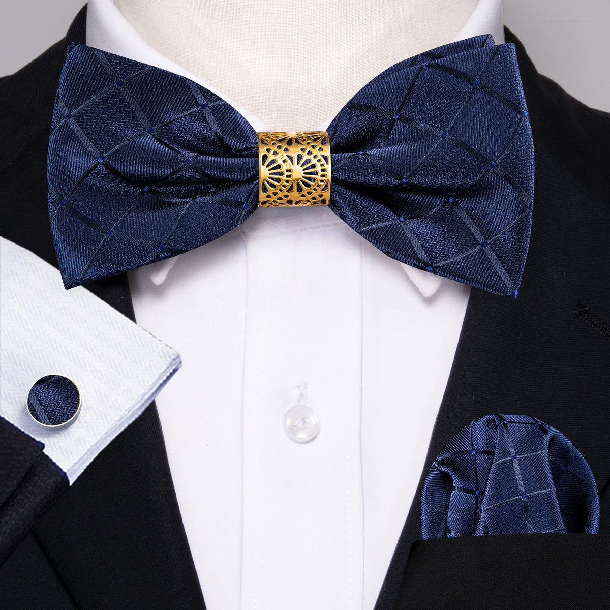 Deep Blue Plaid Bow Tie Set bow ties    - Sophisticated Gentlemen