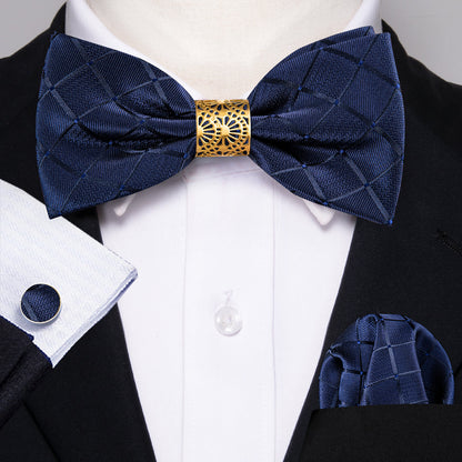 Deep Blue Plaid Bow Tie Set bow ties    - Sophisticated Gentlemen