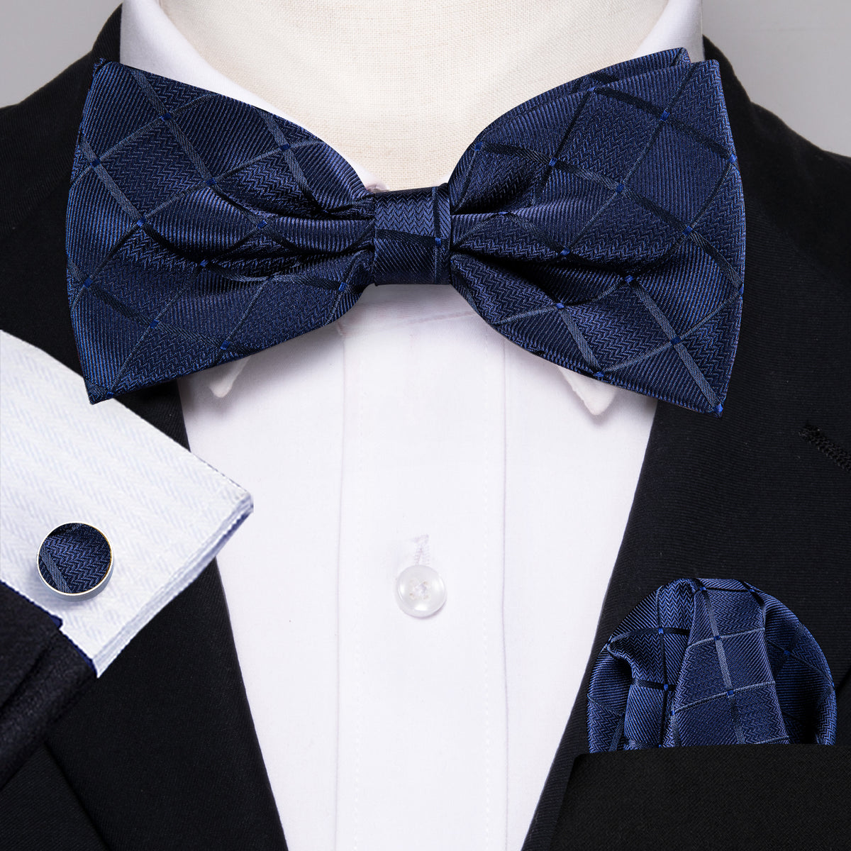 Deep Blue Plaid Bow Tie Set bow ties    - Sophisticated Gentlemen