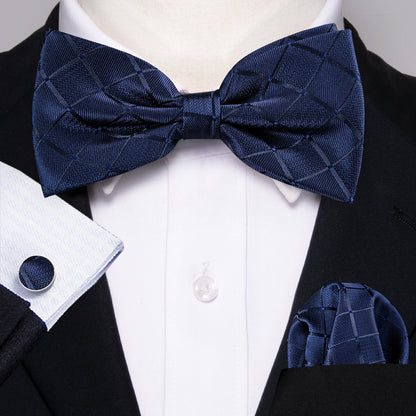 Deep Blue Plaid Bow Tie Set bow ties    - Sophisticated Gentlemen