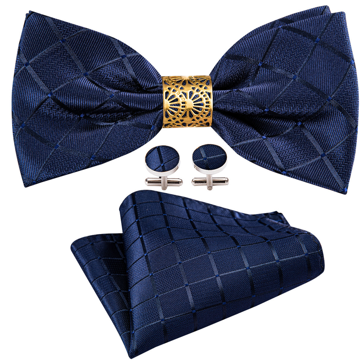 Deep Blue Plaid Bow Tie Set bow ties    - Sophisticated Gentlemen