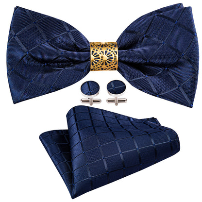 Deep Blue Plaid Bow Tie Set bow ties    - Sophisticated Gentlemen
