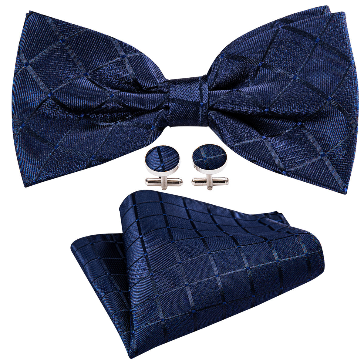 Deep Blue Plaid Bow Tie Set bow ties    - Sophisticated Gentlemen