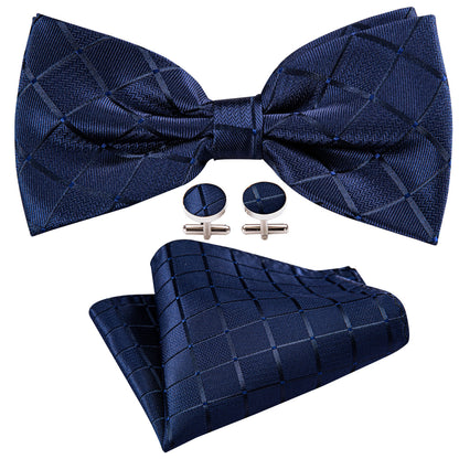 Deep Blue Plaid Bow Tie Set bow ties    - Sophisticated Gentlemen