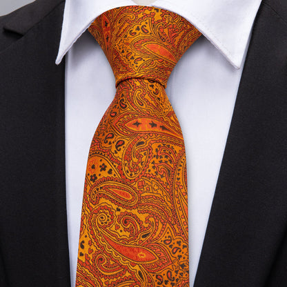 Golden Paisley Silk Tie, Pocket Square and Cufflinks Set tie sets    - Sophisticated Gentlemen