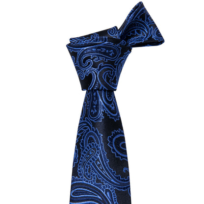 Dark Blue Black Paisley Tie, Pocket Square and Cufflinks Set tie sets    - Sophisticated Gentlemen