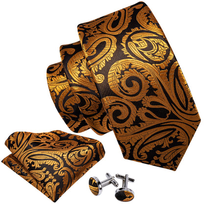Golden Paisley Tie, Pocket Square and Cufflinks Set tie sets    - Sophisticated Gentlemen
