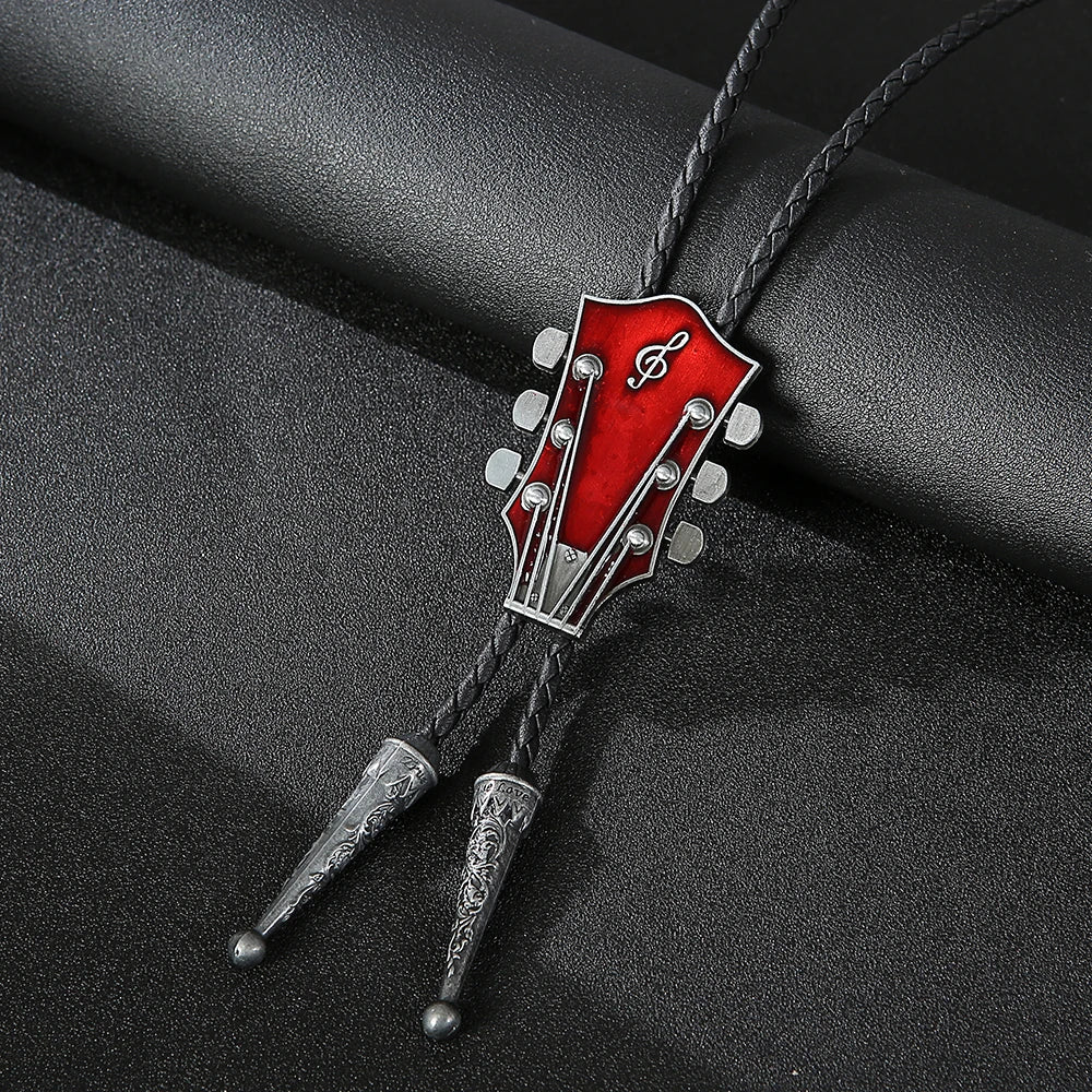 Fashion Guitar Bolo Tie with Musical Flair bolo tie Red   - Sophisticated Gentlemen