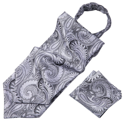 Silver Floral Ascot, Pocket Square and Cufflinks ascot    - Sophisticated Gentlemen