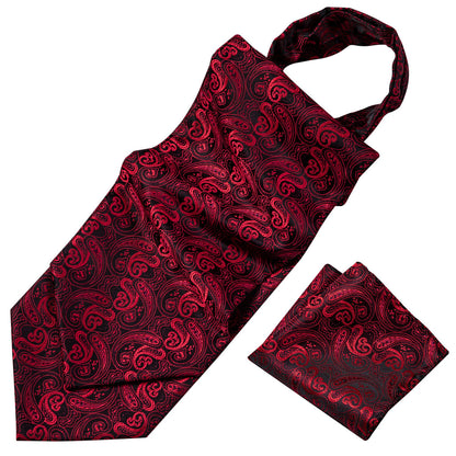 Red Paisley Ascot, Pocket Square and Cufflinks ascot    - Sophisticated Gentlemen