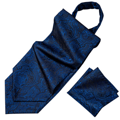 Blue Floral Ascot, Pocket Square and Cufflinks ascot    - Sophisticated Gentlemen