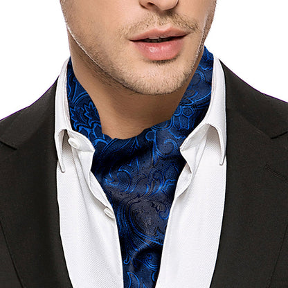 Blue Floral Ascot, Pocket Square and Cufflinks ascot    - Sophisticated Gentlemen