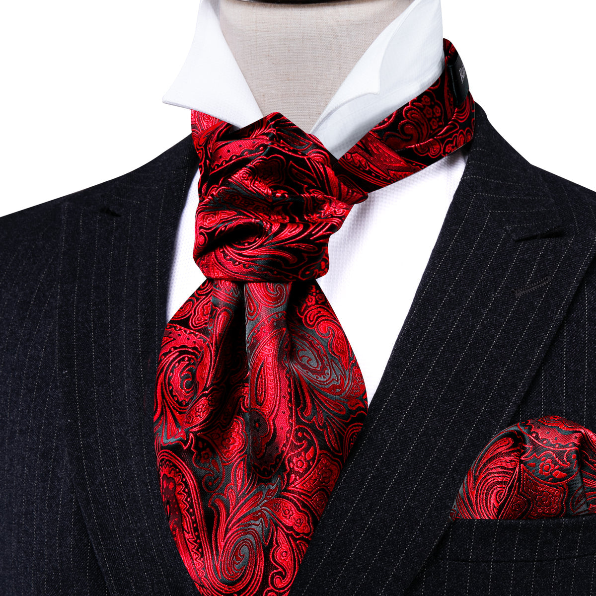 Red Paisley Ascot, Pocket Square and Cufflinks ascot    - Sophisticated Gentlemen