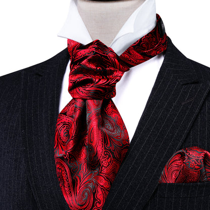 Red Paisley Ascot, Pocket Square and Cufflinks ascot    - Sophisticated Gentlemen