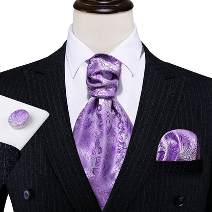 Purple Paisley Silk Ascot, Pocket Square and Cufflinks ascot    - Sophisticated Gentlemen