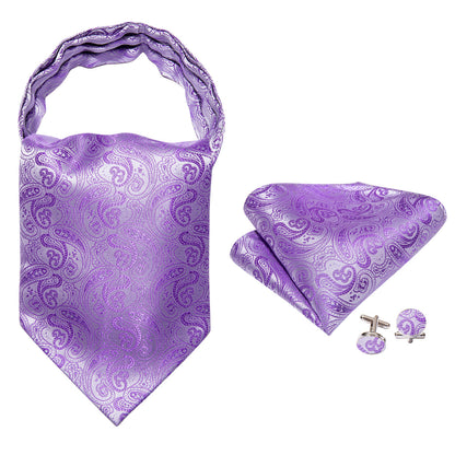 Purple Paisley Silk Ascot, Pocket Square and Cufflinks ascot    - Sophisticated Gentlemen