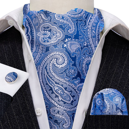 Blue Paisley Silk Ascot, Pocket Square and Cufflinks ascot    - Sophisticated Gentlemen