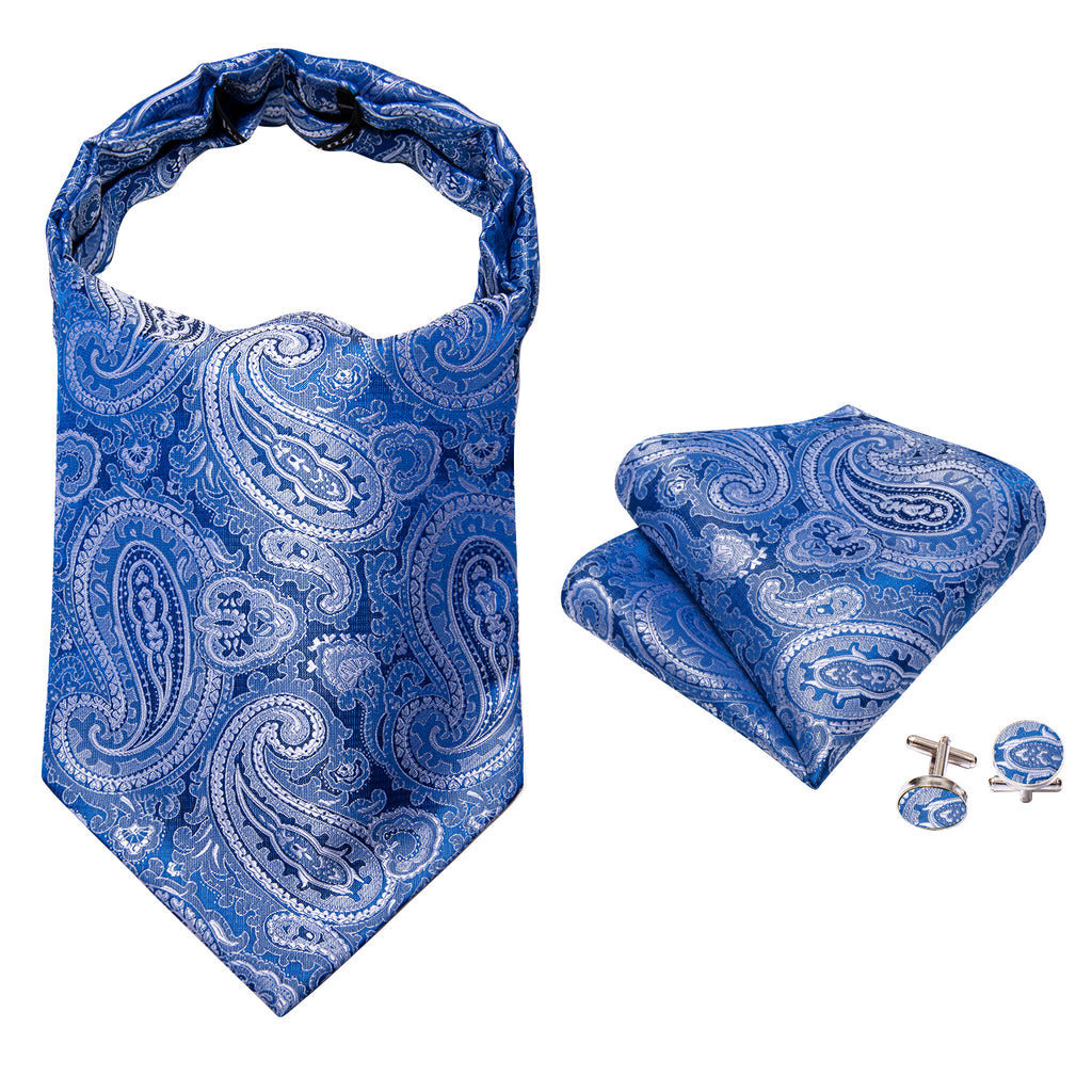 Blue Paisley Silk Ascot, Pocket Square and Cufflinks ascot    - Sophisticated Gentlemen