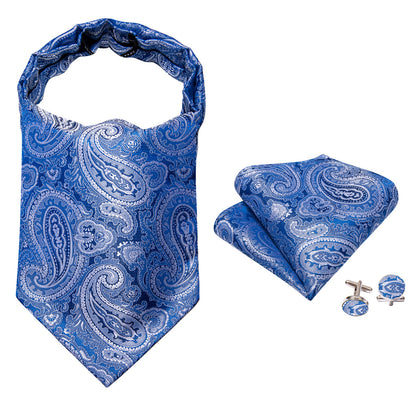 Blue Paisley Silk Ascot, Pocket Square and Cufflinks ascot    - Sophisticated Gentlemen