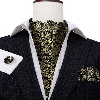 Black Gold Silk Paisley Ascot, Pocket Square and Cufflinks ascot    - Sophisticated Gentlemen