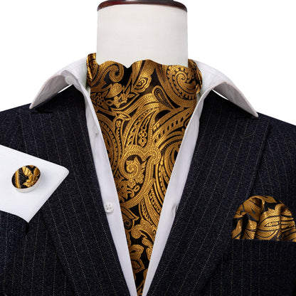 Gold Silk Paisley Ascot, Pocket Square and Cufflinks ascot    - Sophisticated Gentlemen