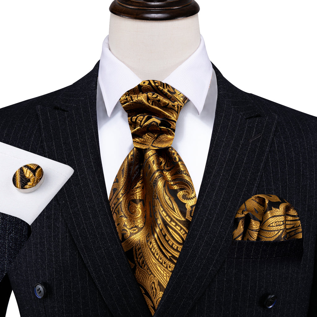 Gold Silk Paisley Ascot, Pocket Square and Cufflinks ascot    - Sophisticated Gentlemen
