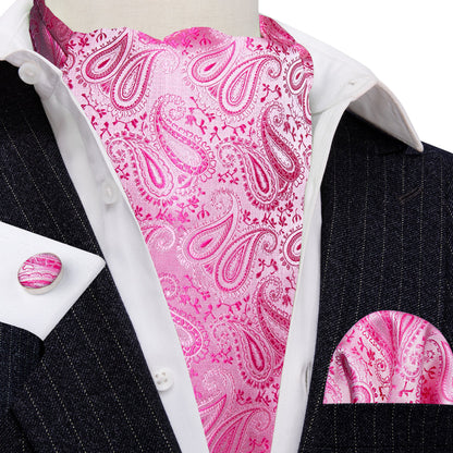 Pink Paisley Silk Ascot, Pocket Square and Cufflinks ascot    - Sophisticated Gentlemen