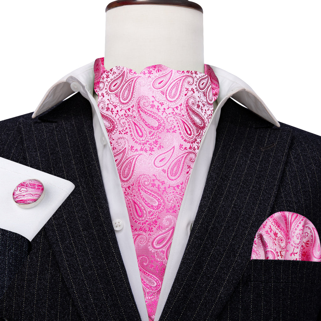 Pink Paisley Silk Ascot, Pocket Square and Cufflinks ascot    - Sophisticated Gentlemen