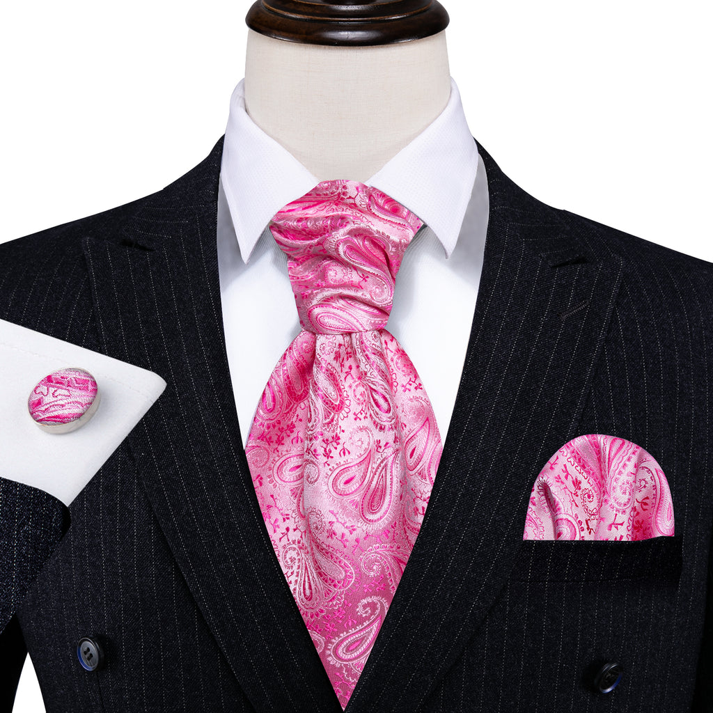 Pink Paisley Silk Ascot, Pocket Square and Cufflinks ascot    - Sophisticated Gentlemen