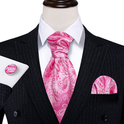 Pink Paisley Silk Ascot, Pocket Square and Cufflinks ascot    - Sophisticated Gentlemen