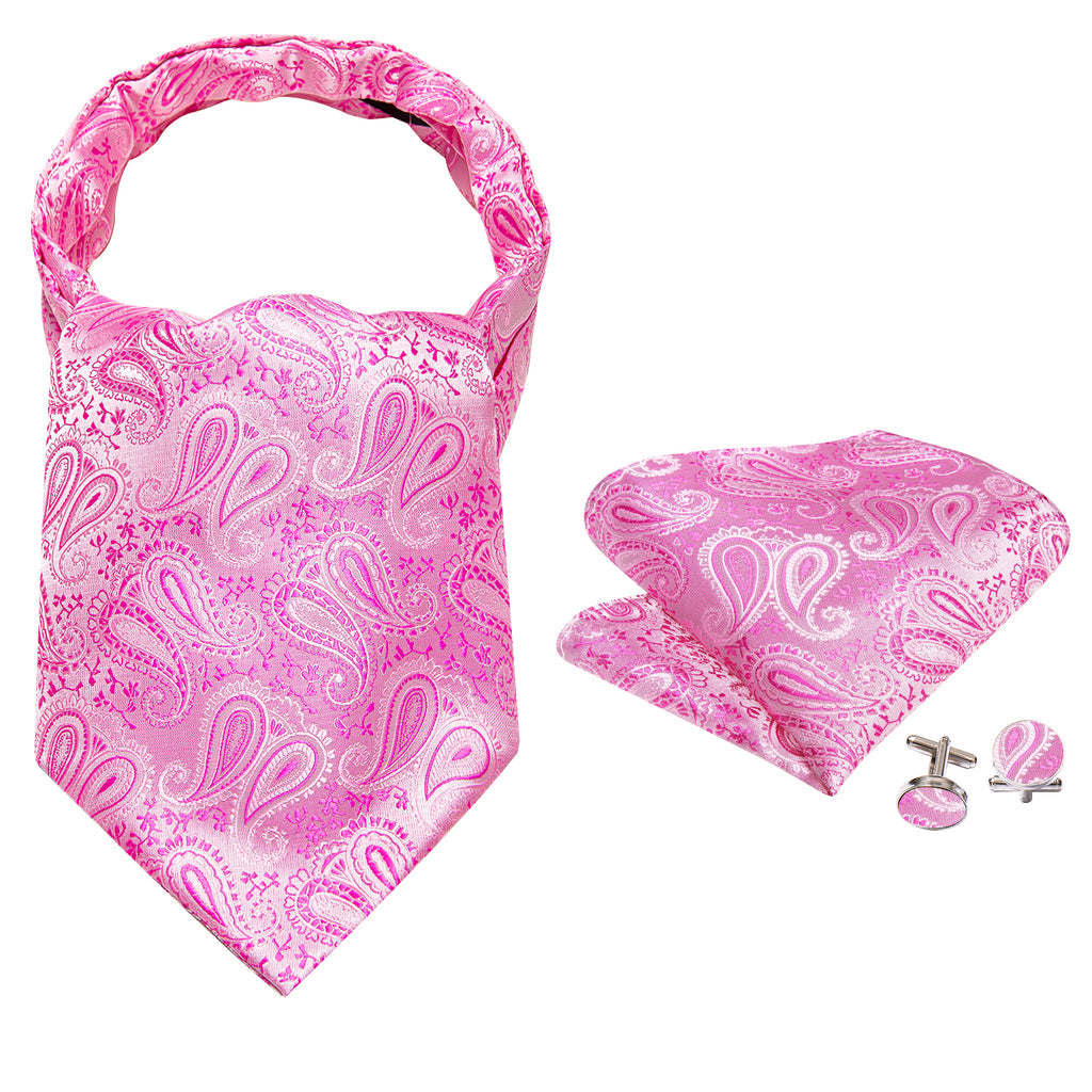Pink Paisley Silk Ascot, Pocket Square and Cufflinks ascot    - Sophisticated Gentlemen
