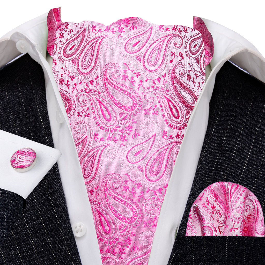 Pink Paisley Silk Ascot, Pocket Square and Cufflinks ascot    - Sophisticated Gentlemen
