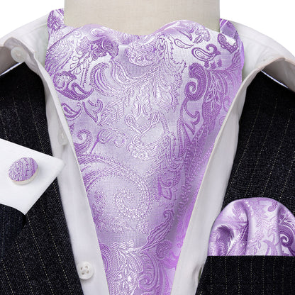 Purple Paisley Silk Ascot, Pocket Square and Cufflinks ascot    - Sophisticated Gentlemen