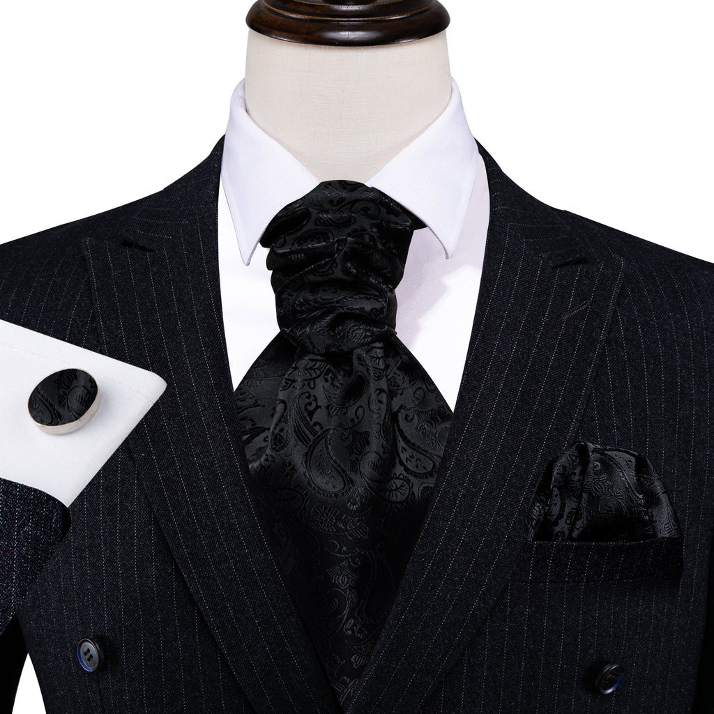 Black Paisley Ascot, Pocket Square and Cufflinks ascot    - Sophisticated Gentlemen