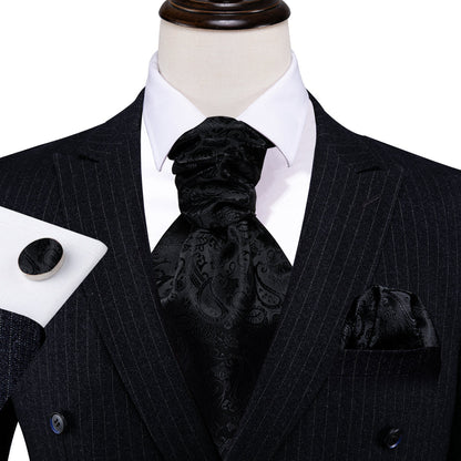 Black Paisley Ascot, Pocket Square and Cufflinks ascot    - Sophisticated Gentlemen