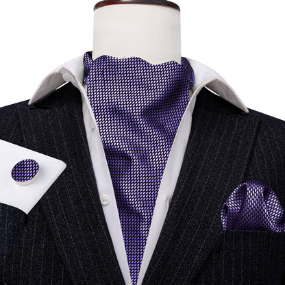 Purple Plaid Ascot, Pocket Square and Cufflinks ascot    - Sophisticated Gentlemen