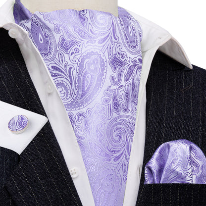 Light Purple Paisley Ascot, Pocket Square and Cufflinks ascot    - Sophisticated Gentlemen
