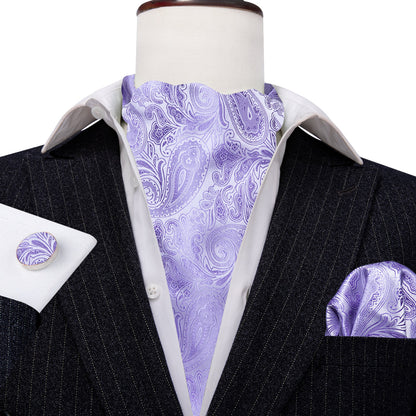 Light Purple Paisley Ascot, Pocket Square and Cufflinks ascot    - Sophisticated Gentlemen
