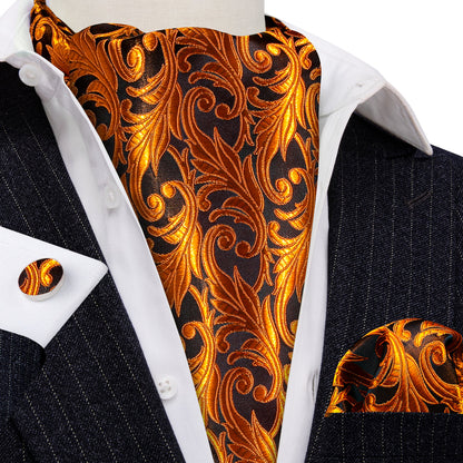 Gold Paisley Ascot, Pocket Square and Cufflinks ascot    - Sophisticated Gentlemen