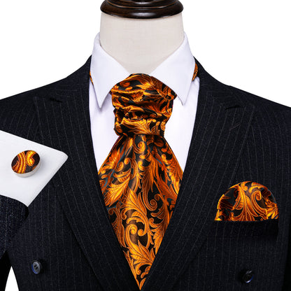 Gold Paisley Ascot, Pocket Square and Cufflinks ascot    - Sophisticated Gentlemen