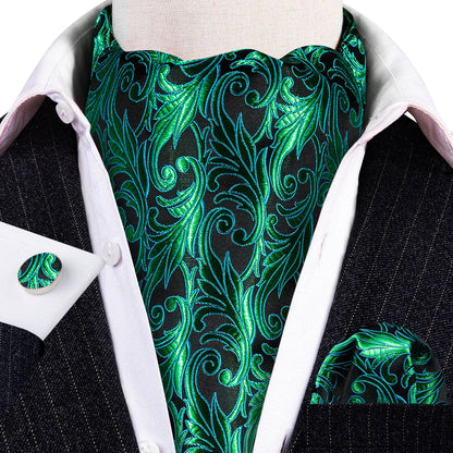 Green Paisley Ascot, Pocket Square and Cufflinks ascot    - Sophisticated Gentlemen