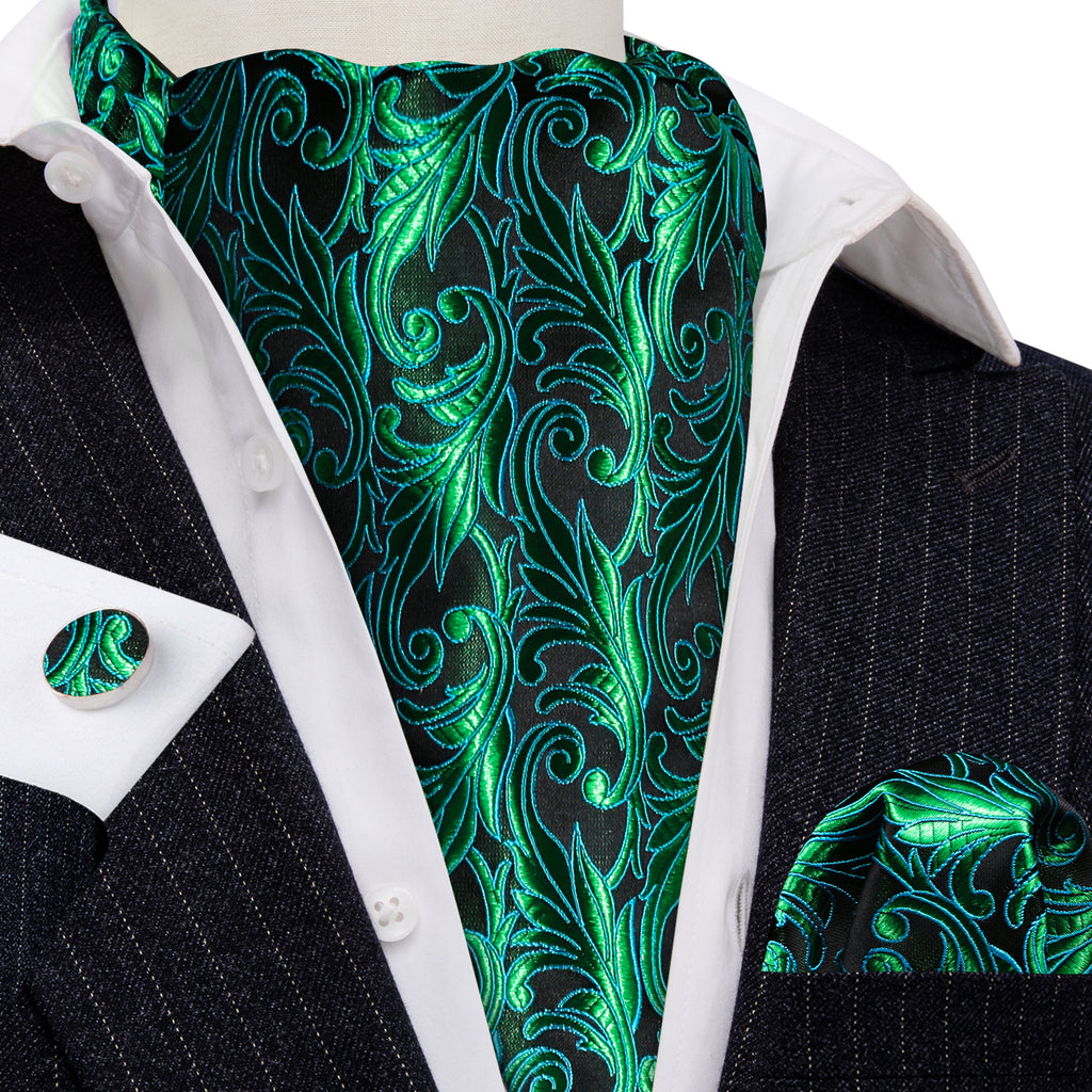 Green Paisley Ascot, Pocket Square and Cufflinks ascot    - Sophisticated Gentlemen