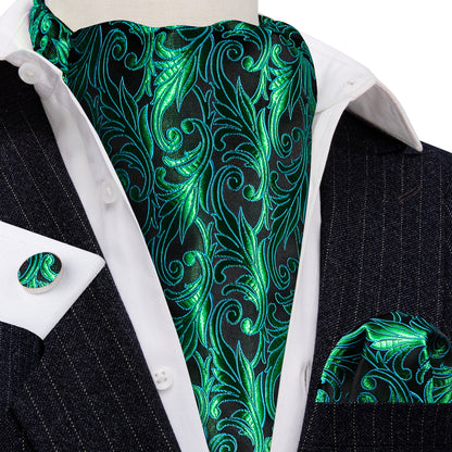 Green Paisley Ascot, Pocket Square and Cufflinks ascot    - Sophisticated Gentlemen