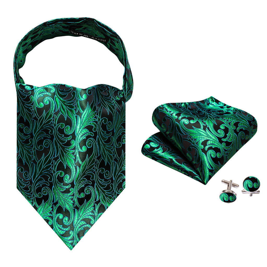 Green Paisley Ascot, Pocket Square and Cufflinks ascot    - Sophisticated Gentlemen