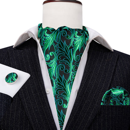 Green Paisley Ascot, Pocket Square and Cufflinks ascot    - Sophisticated Gentlemen